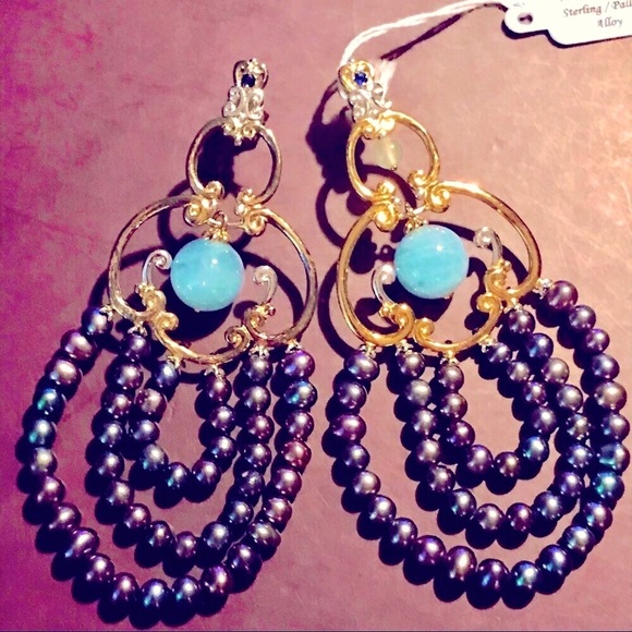 GEMS EN VOGUE SS PALLADIUM•MILKY AQUA•PEARL EARRNGS